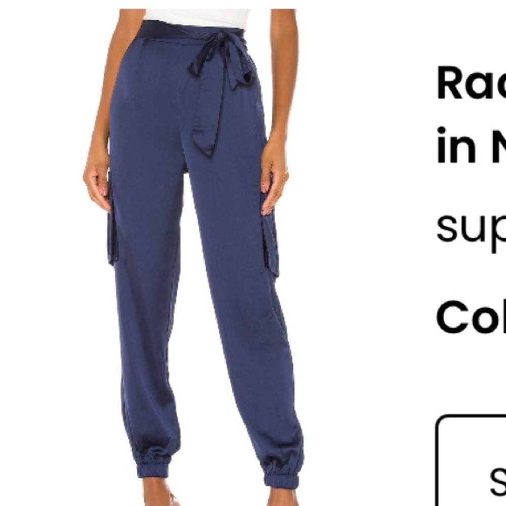Superdown Rachel Satin Cargo Pants in Navy